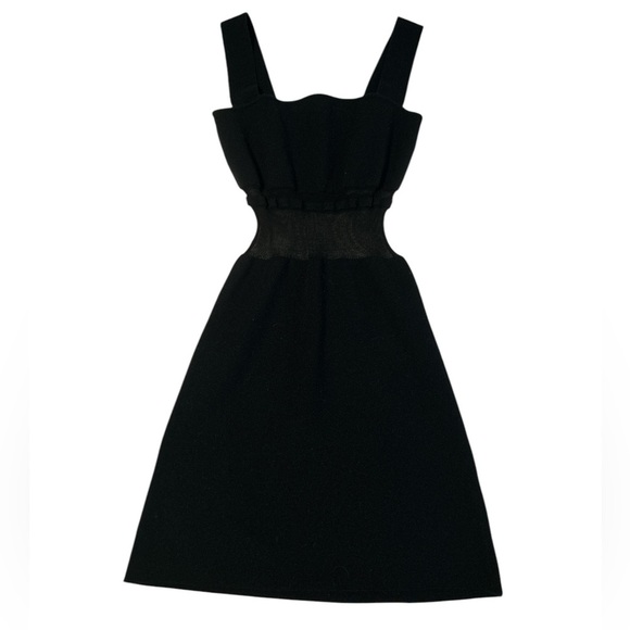 Black Knit mini Dress with Cutout mesh Detail - Picture 1 of 4